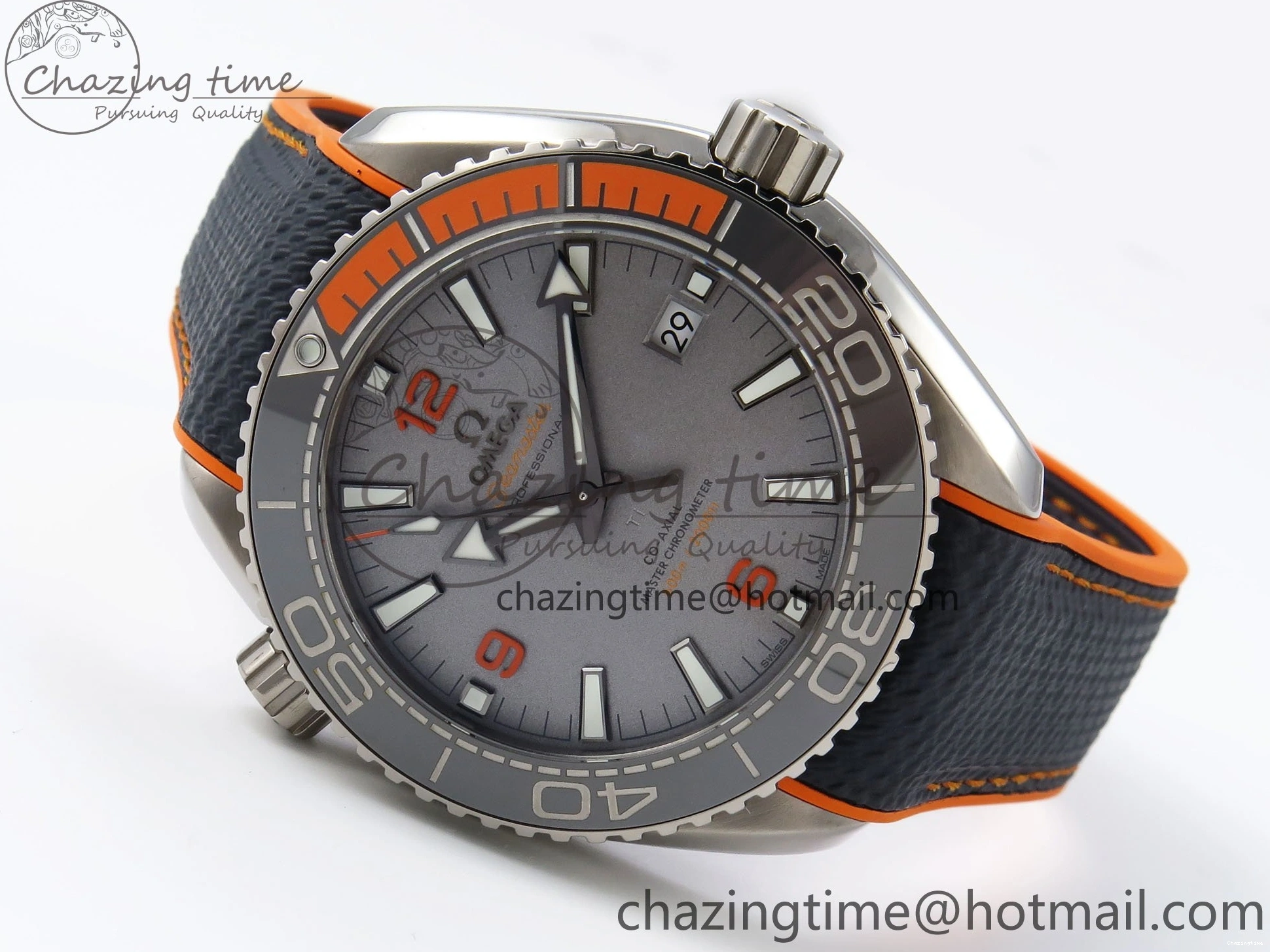 0210 Comfortable Planet Ocean 43.5mm SS VSF 1:1 Best Edition Black Orange Bezel Gray Dial on Nylon Strap A8900 Super Clone V 7730